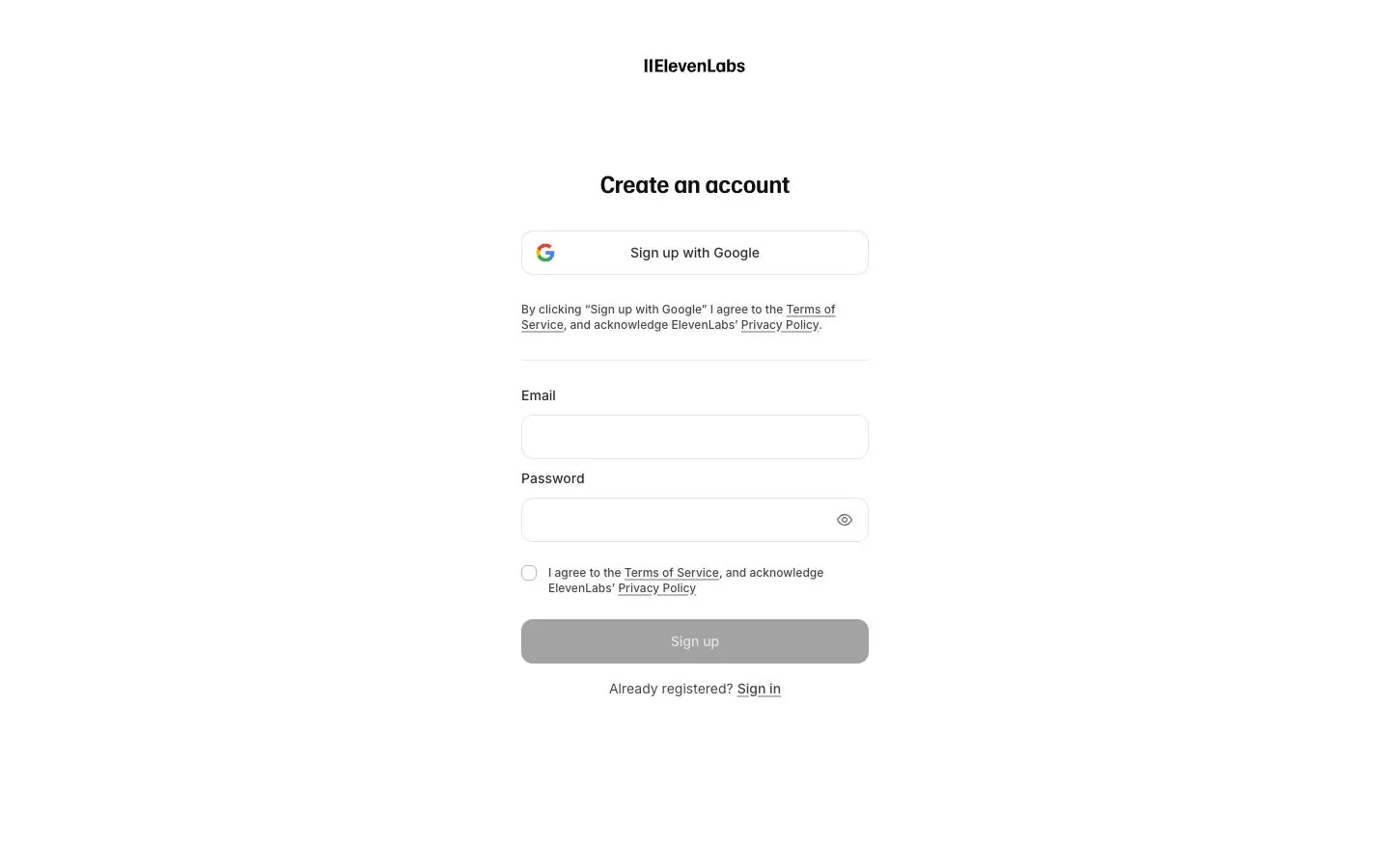 ElevenLabs — Roʻyxatdan oʻtish