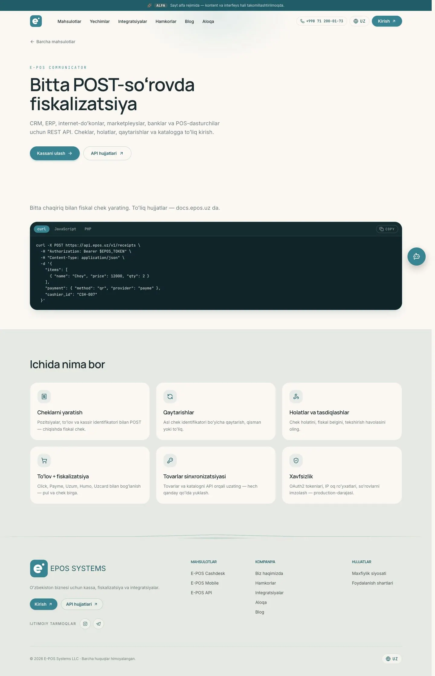 E-POS Systems — Mahsulot
