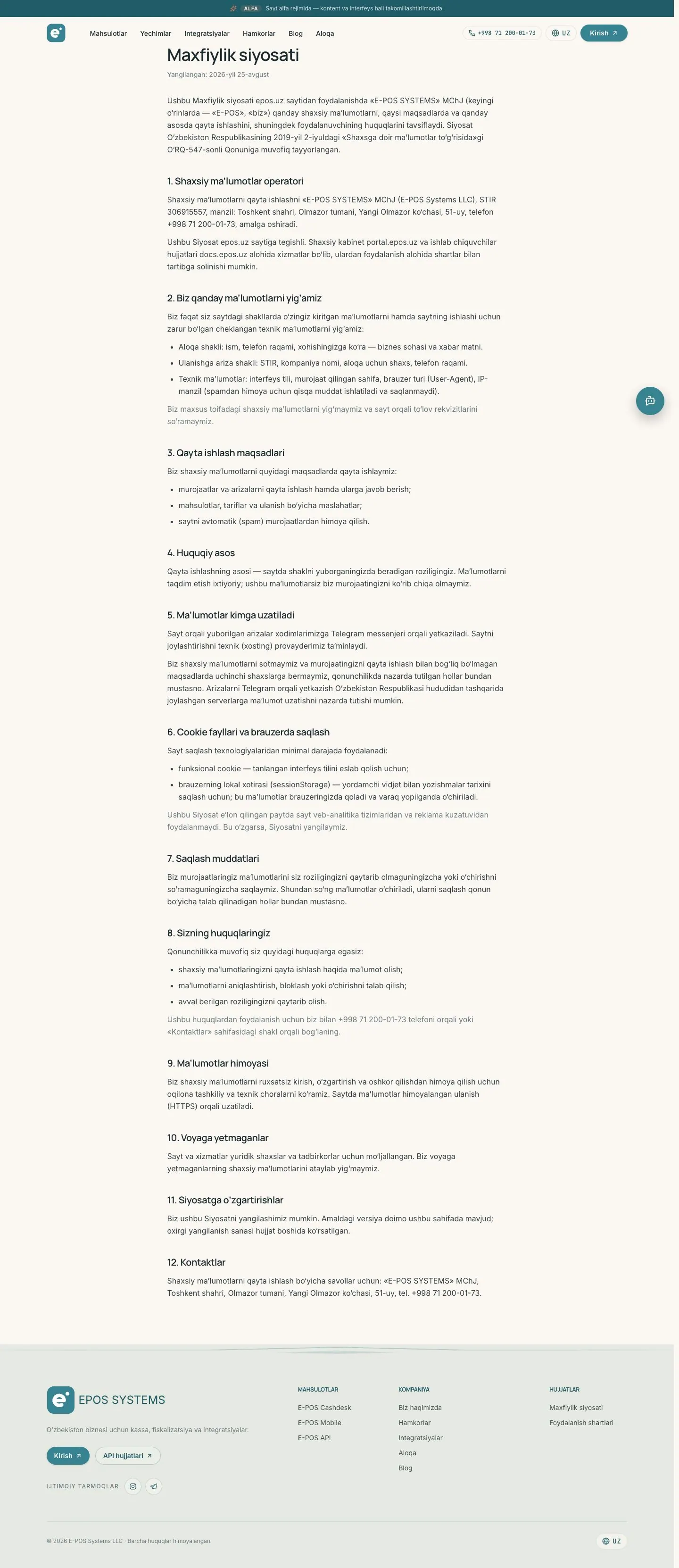 E-POS Systems — Legal
