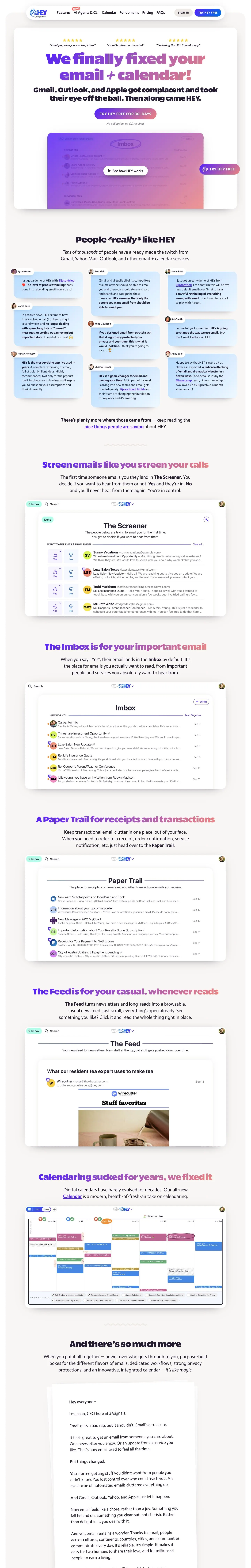 HEY — Landing page