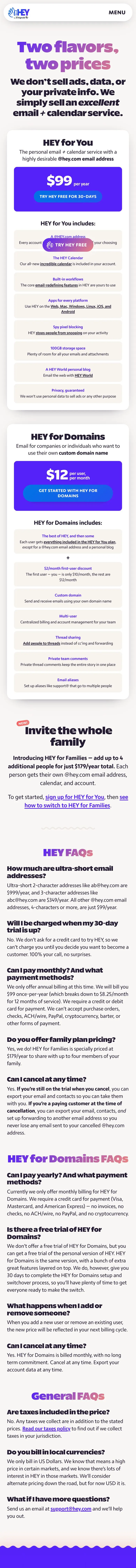 HEY — Narxlar