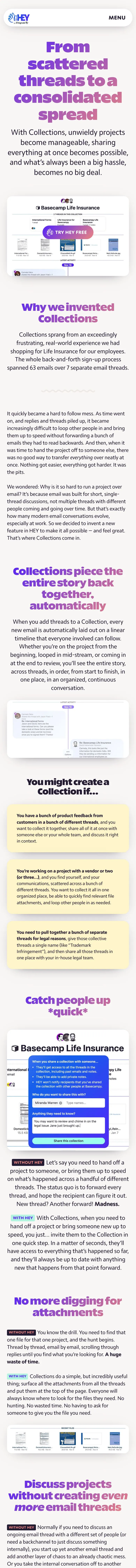 HEY — Landing page