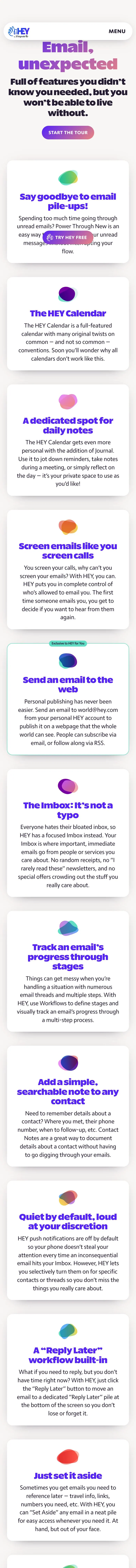 HEY — Landing page