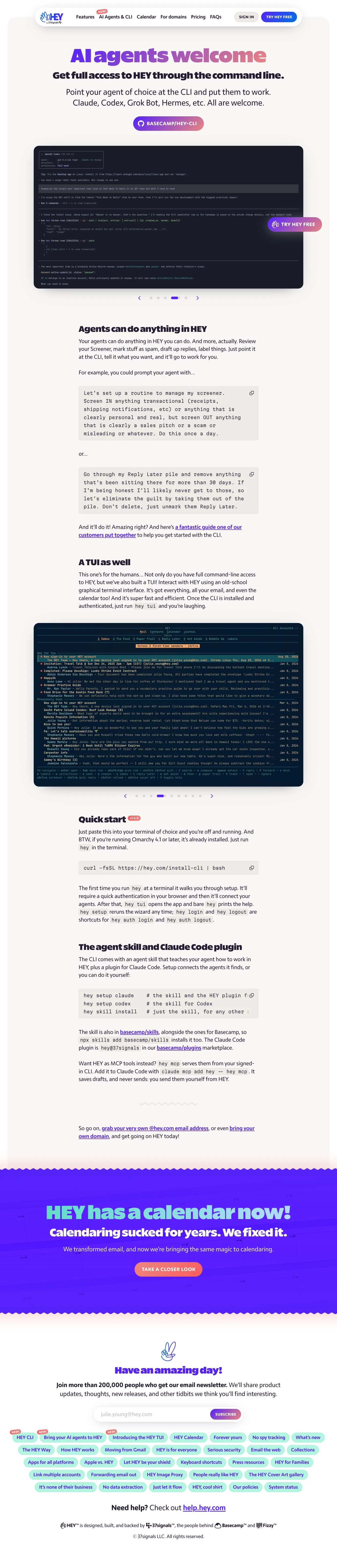 HEY — Landing page