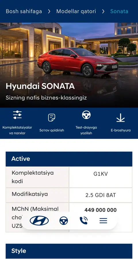 hyundai.uz — Narxlar