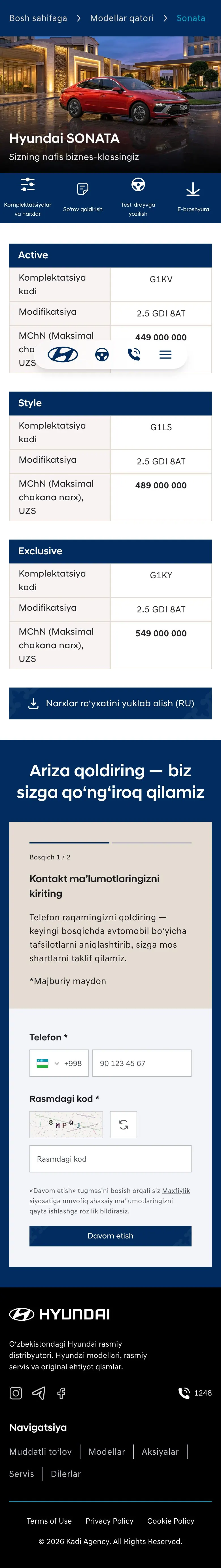 hyundai.uz — Narxlar