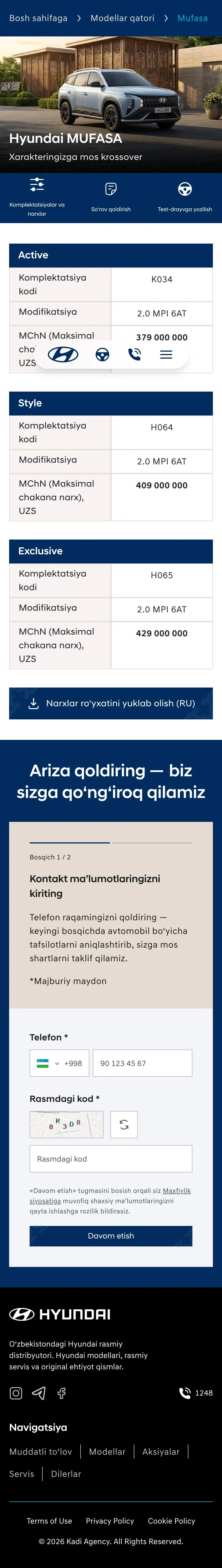hyundai.uz — Narxlar