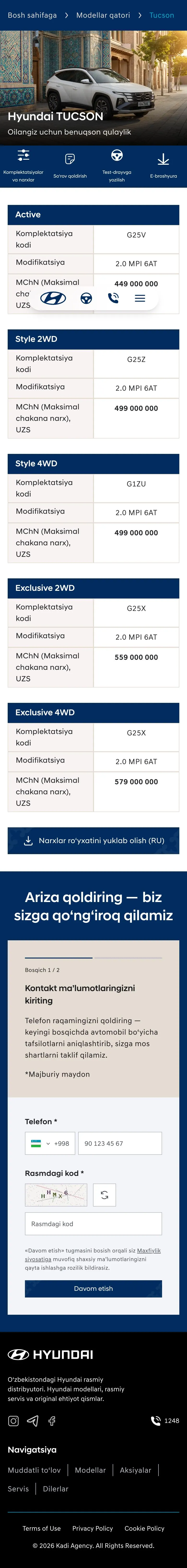 hyundai.uz — Narxlar