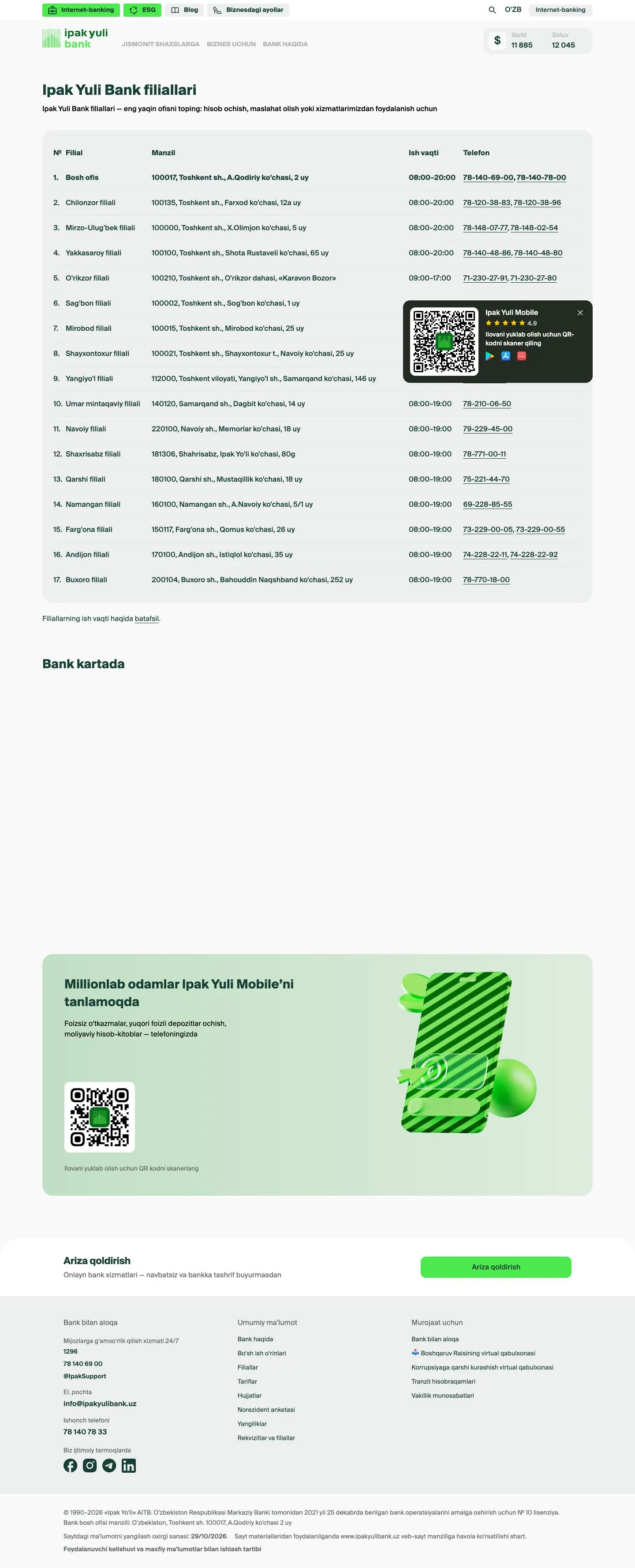 Ipak Yuli Bank — Manzillar