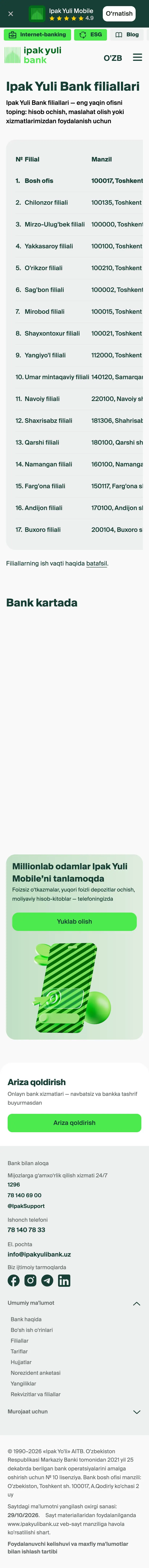 Ipak Yuli Bank — Manzillar