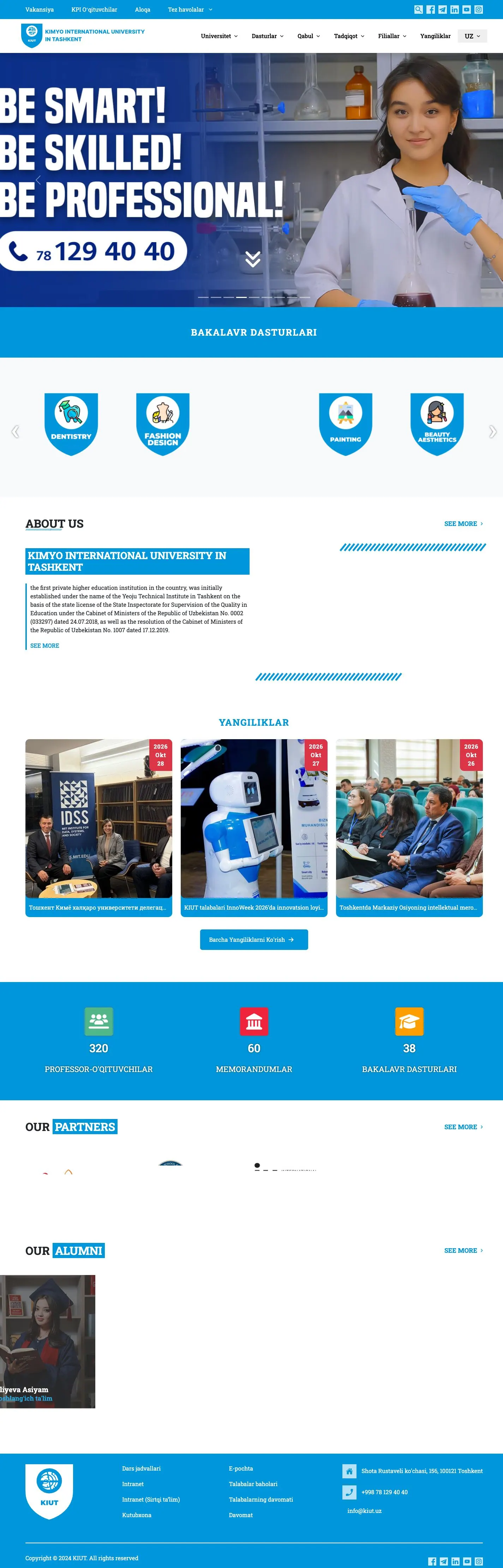 Kimyo International University in Tashkent — Bosh sahifa