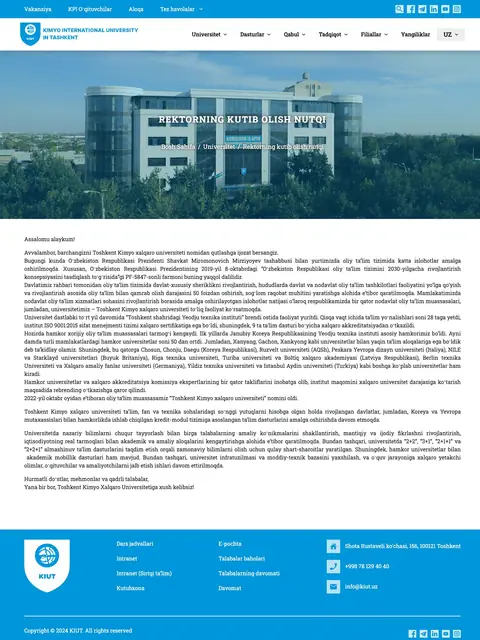 Kimyo International University in Tashkent — Maqola