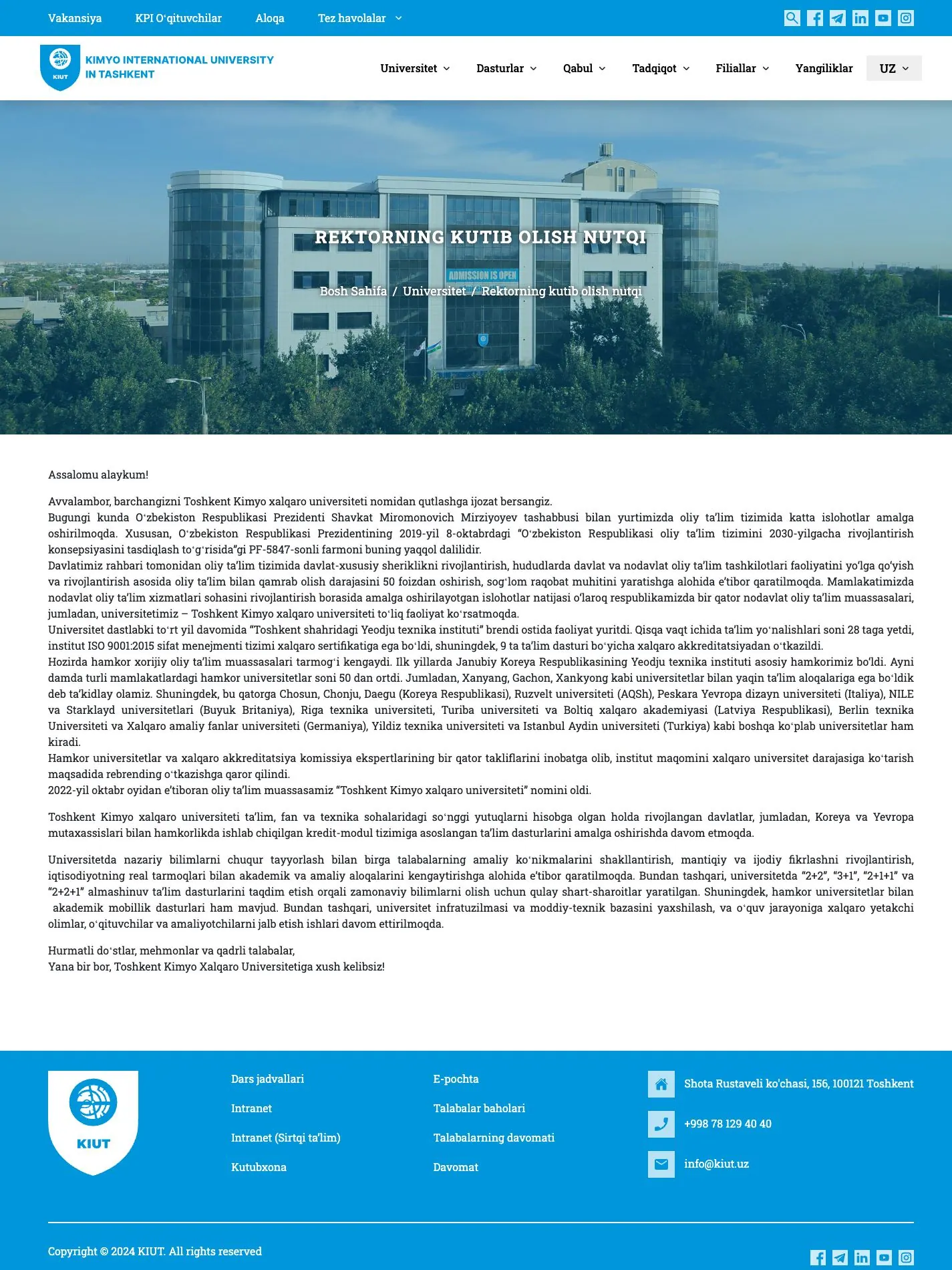 Kimyo International University in Tashkent — Maqola