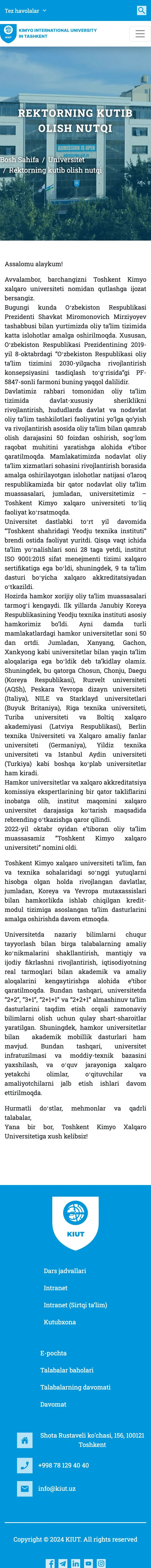 Kimyo International University in Tashkent — Article