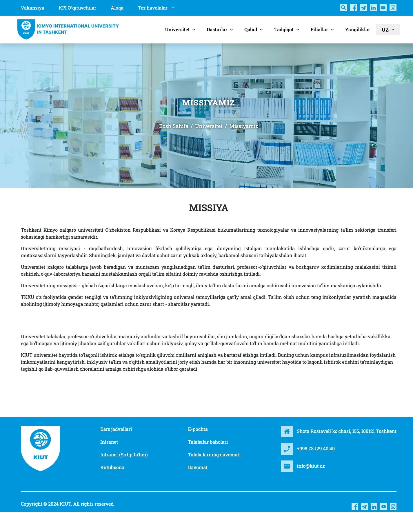 Kimyo International University in Tashkent — About