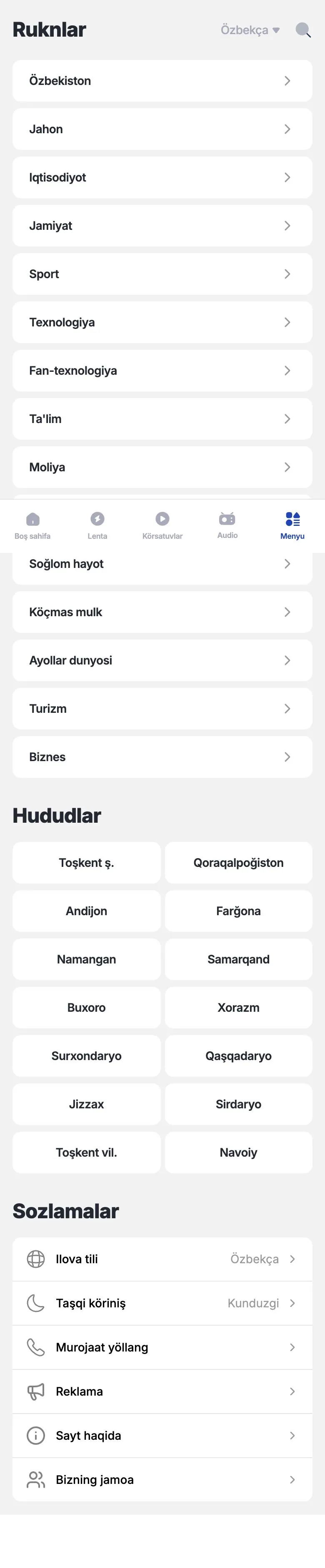 Kun.uz — Menyu