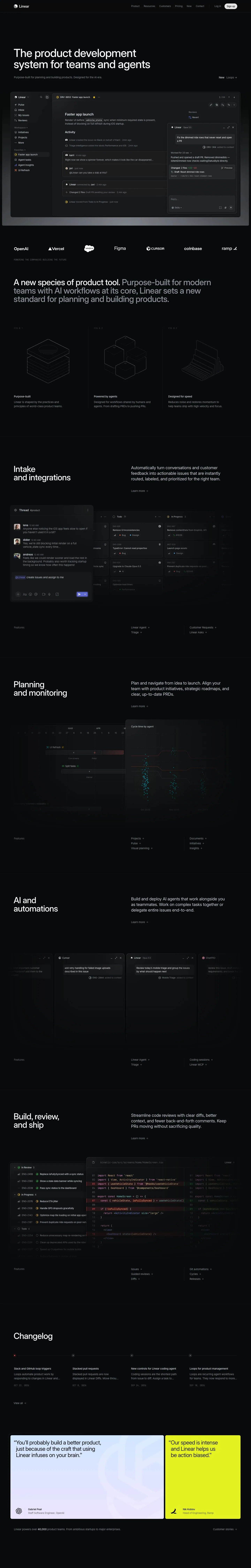 Linear — Landing sahifa