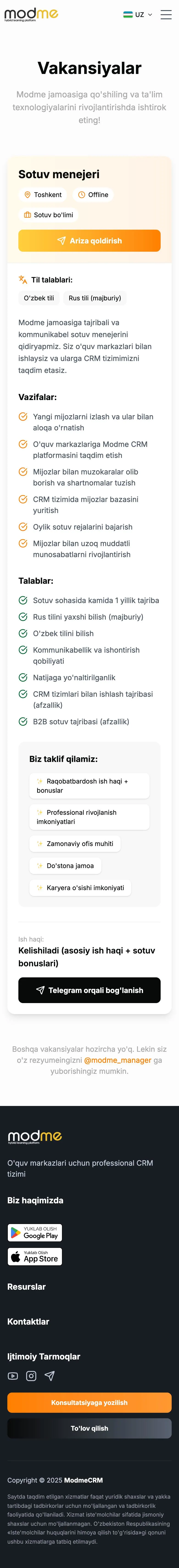Modme — Vakansiyalar