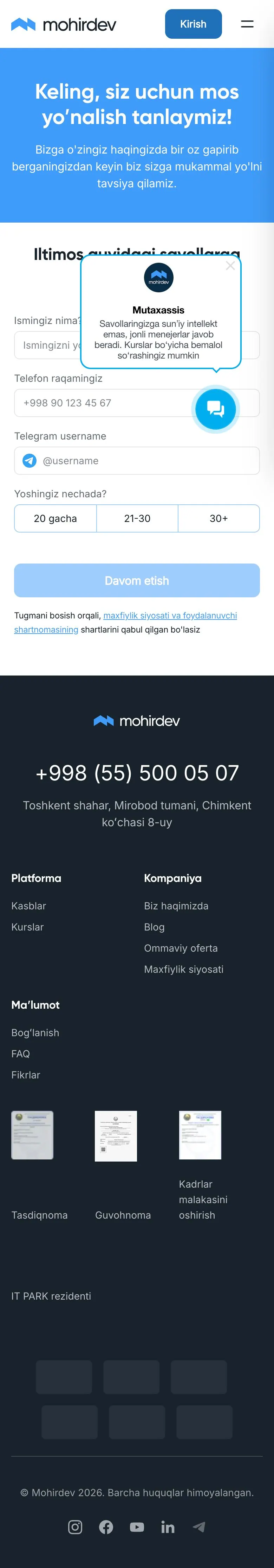 Mohirdev — Onboarding