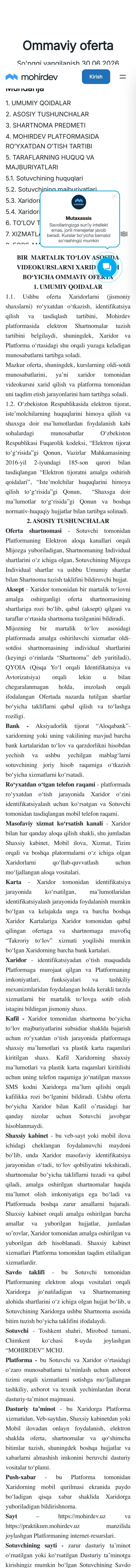Mohirdev — Huquqiy