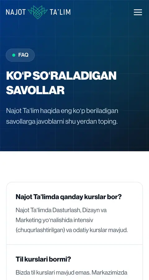 Najot Ta'lim — Yordam va FAQ
