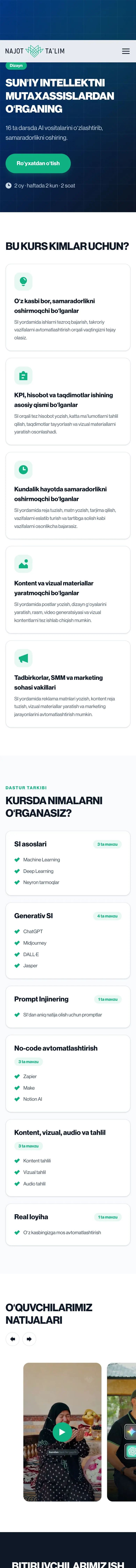Najot Ta'lim — Landing sahifa