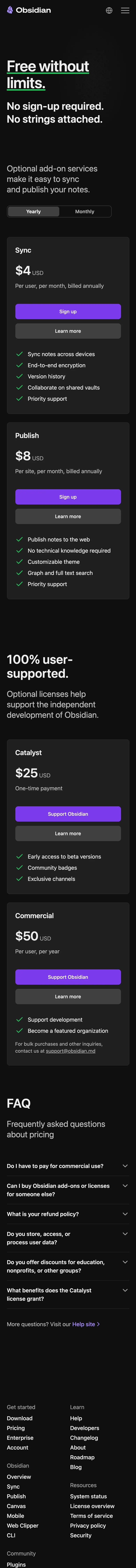 Obsidian — Pricing