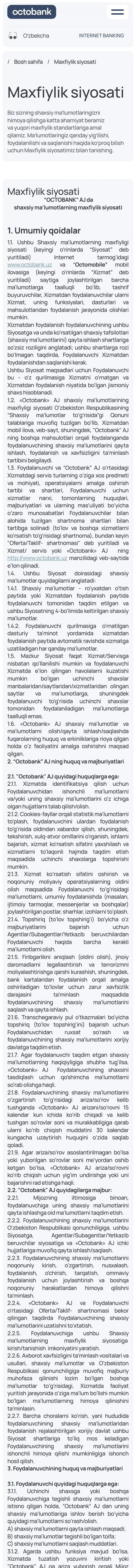 Octobank — Legal