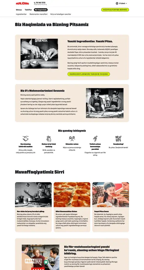 papajohns.uz — Biz haqimizda