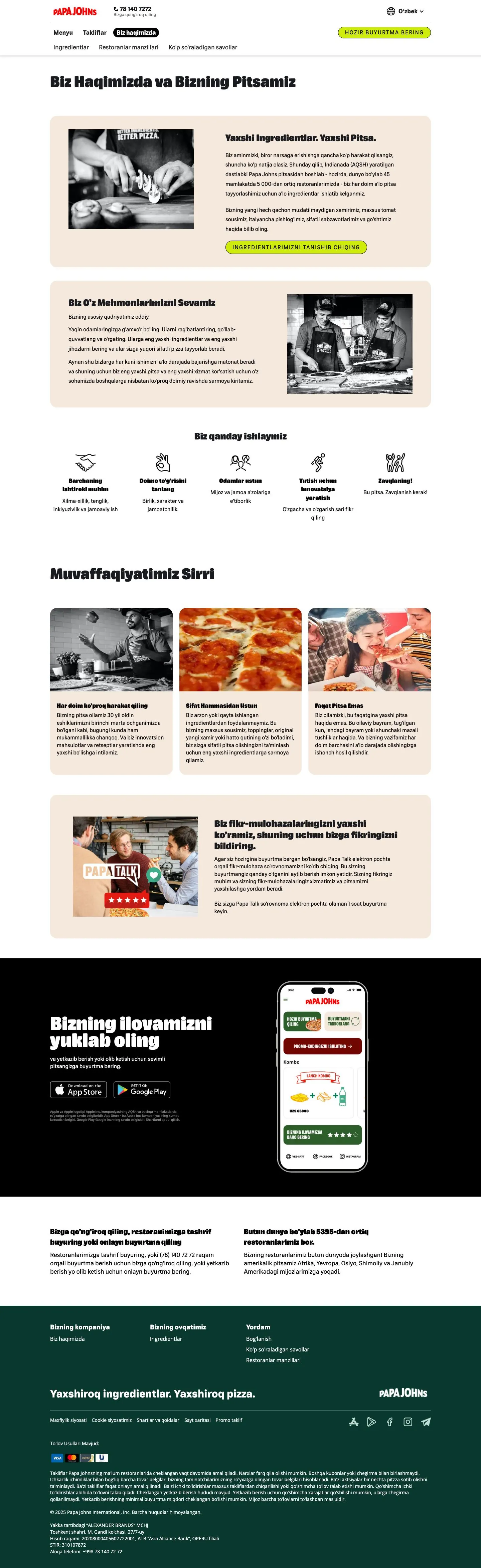papajohns.uz — Biz haqimizda