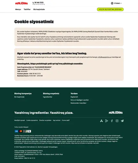 papajohns.uz — Huquqiy