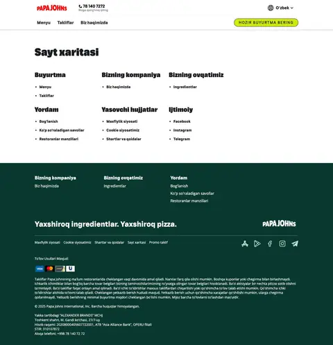papajohns.uz — Mahsulot
