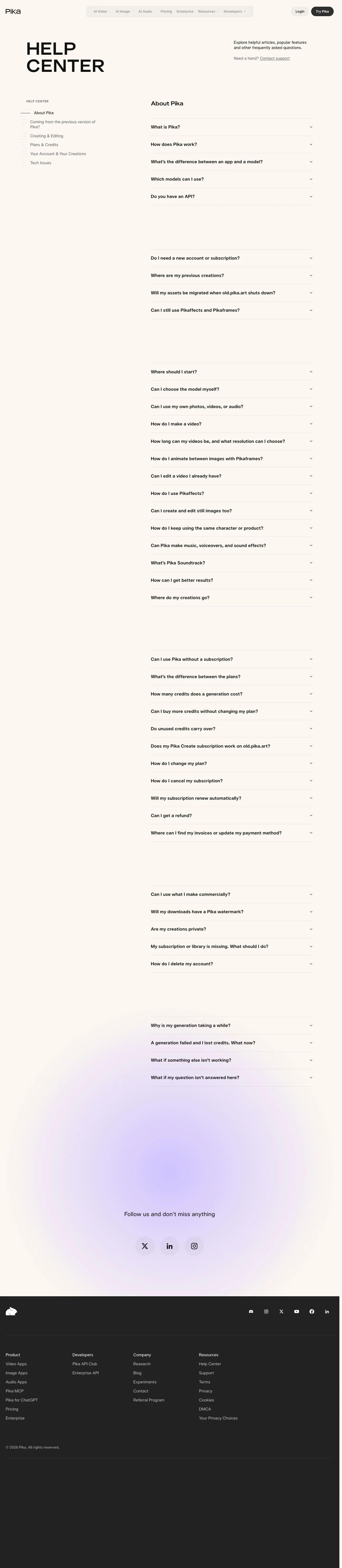 Pika — Yordam va FAQ