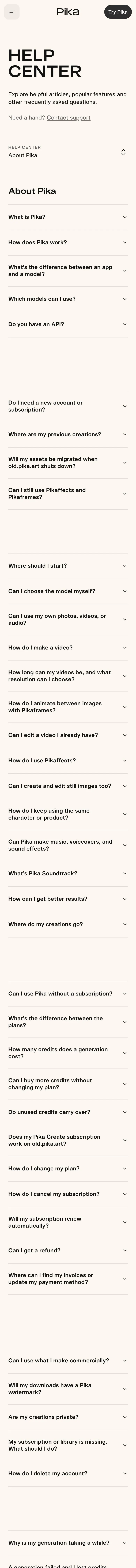 Pika — Yordam va FAQ
