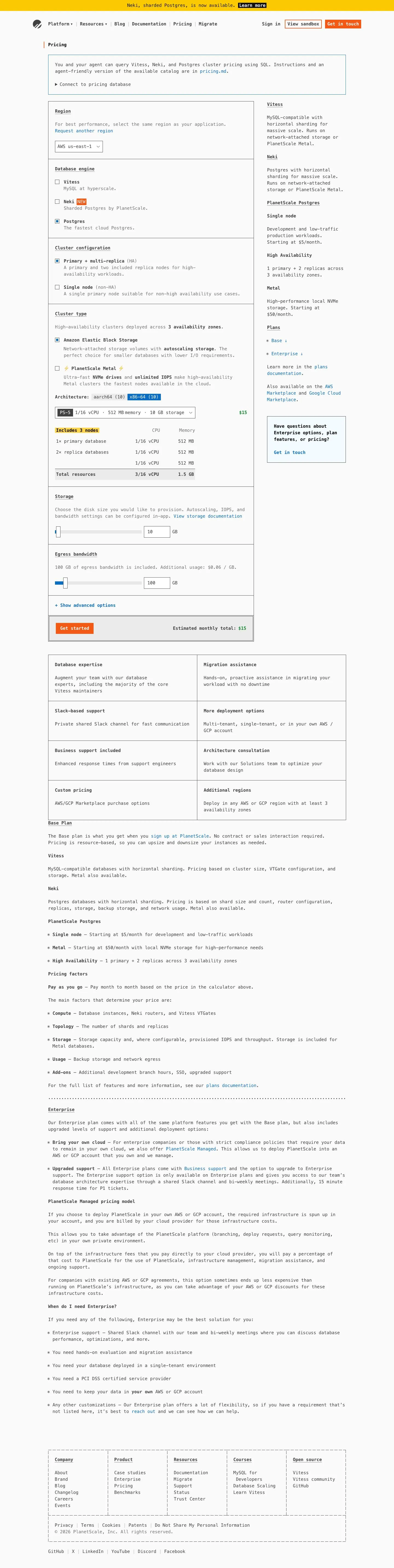 planetscale.com — Narxlar