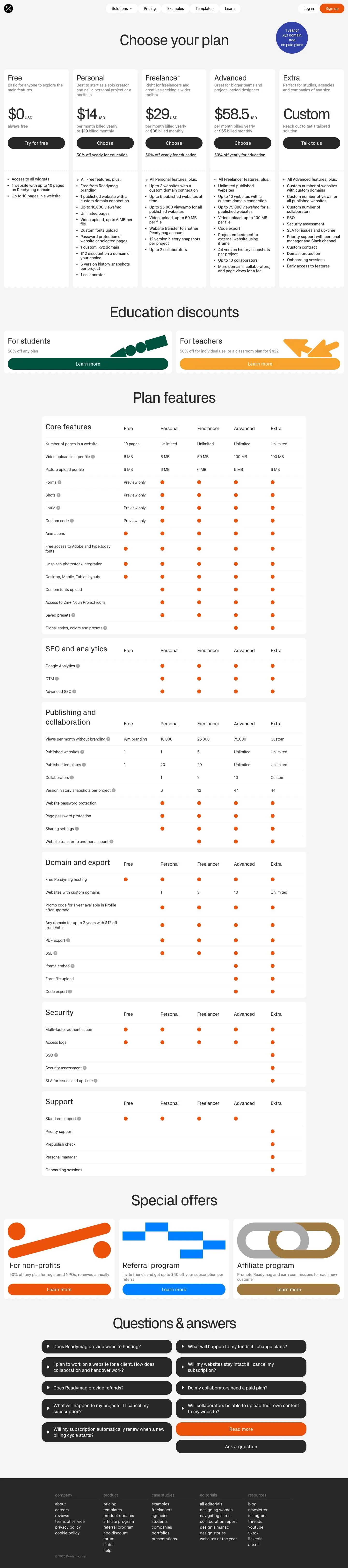 readymag.com — Pricing
