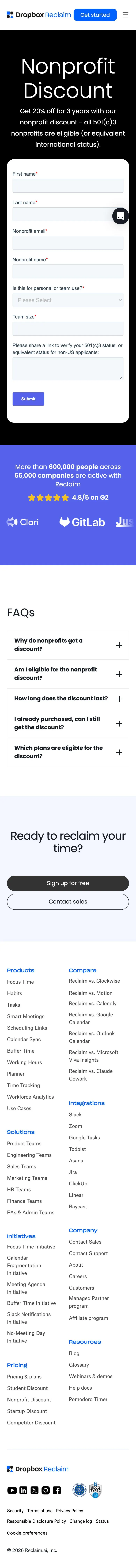 Reclaim — Landing page
