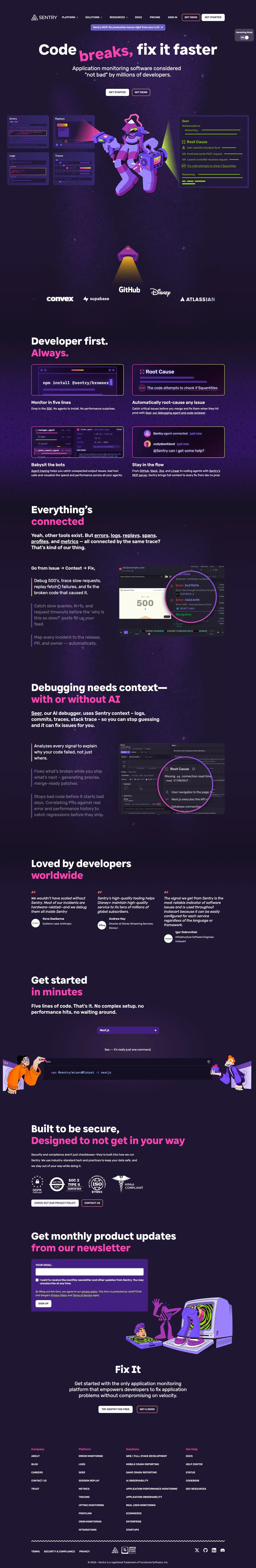 Sentry — Landing page