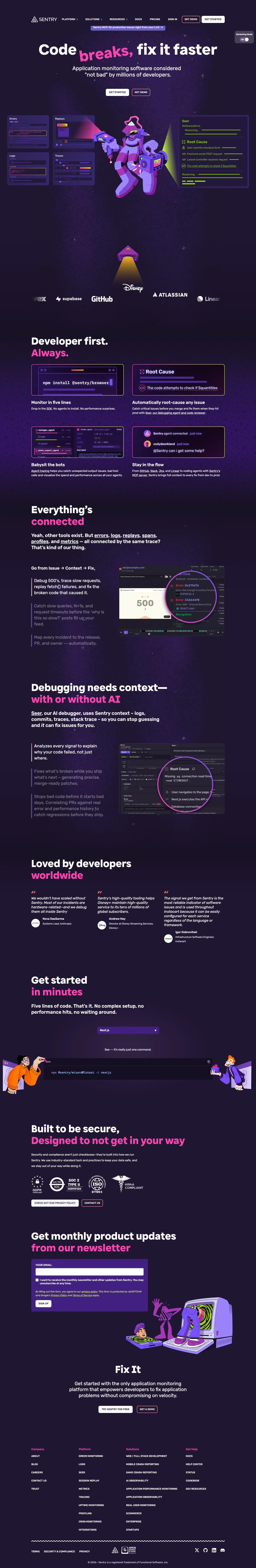 Sentry — Landing page