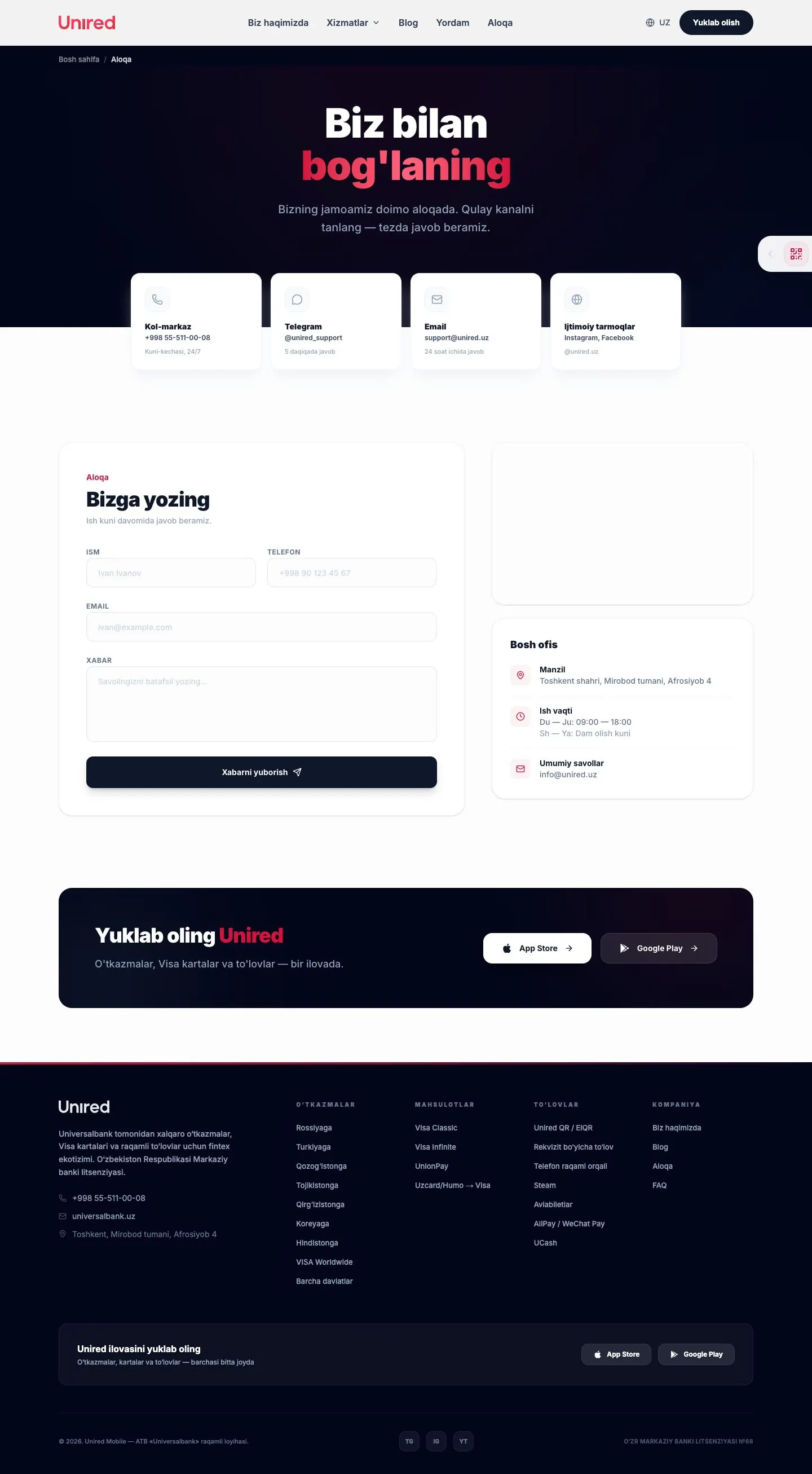 Unired — Aloqa