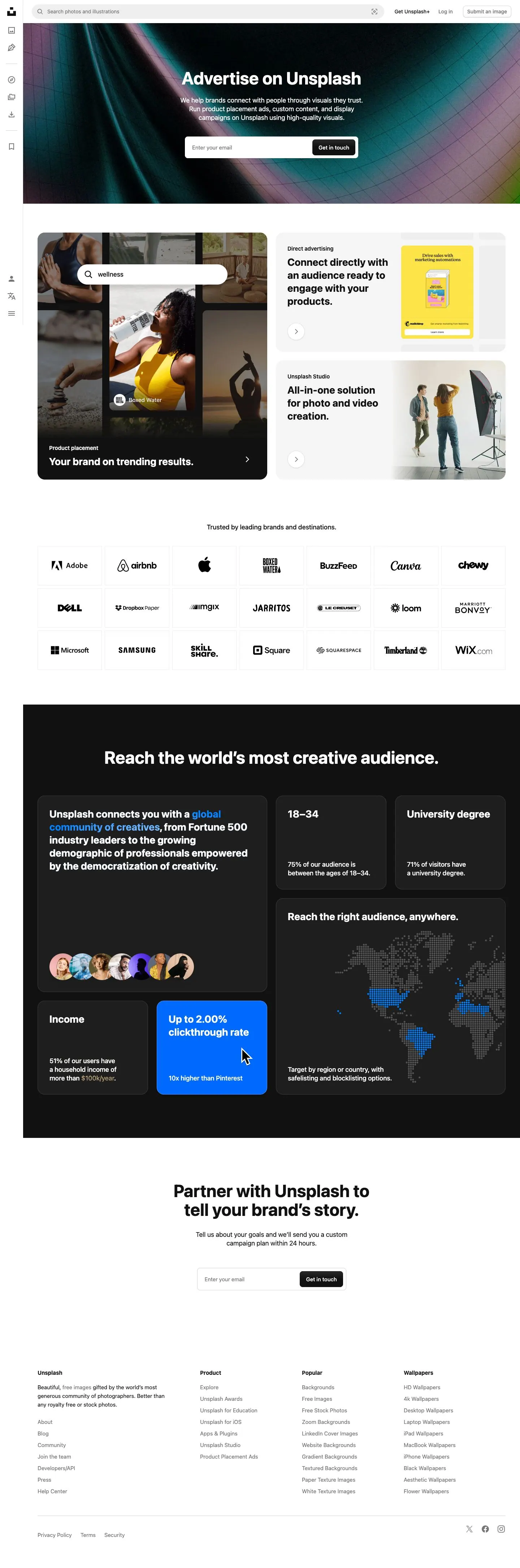 Unsplash — Landing page