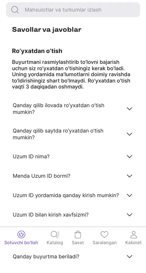 Uzum Market — Yordam va FAQ