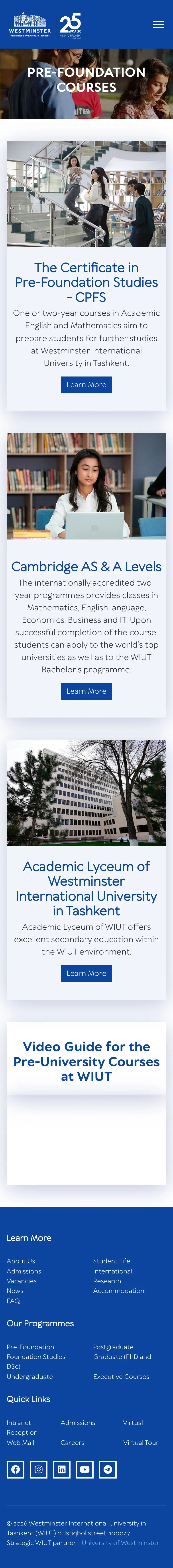 Westminster International University in Tashkent — Catalog
