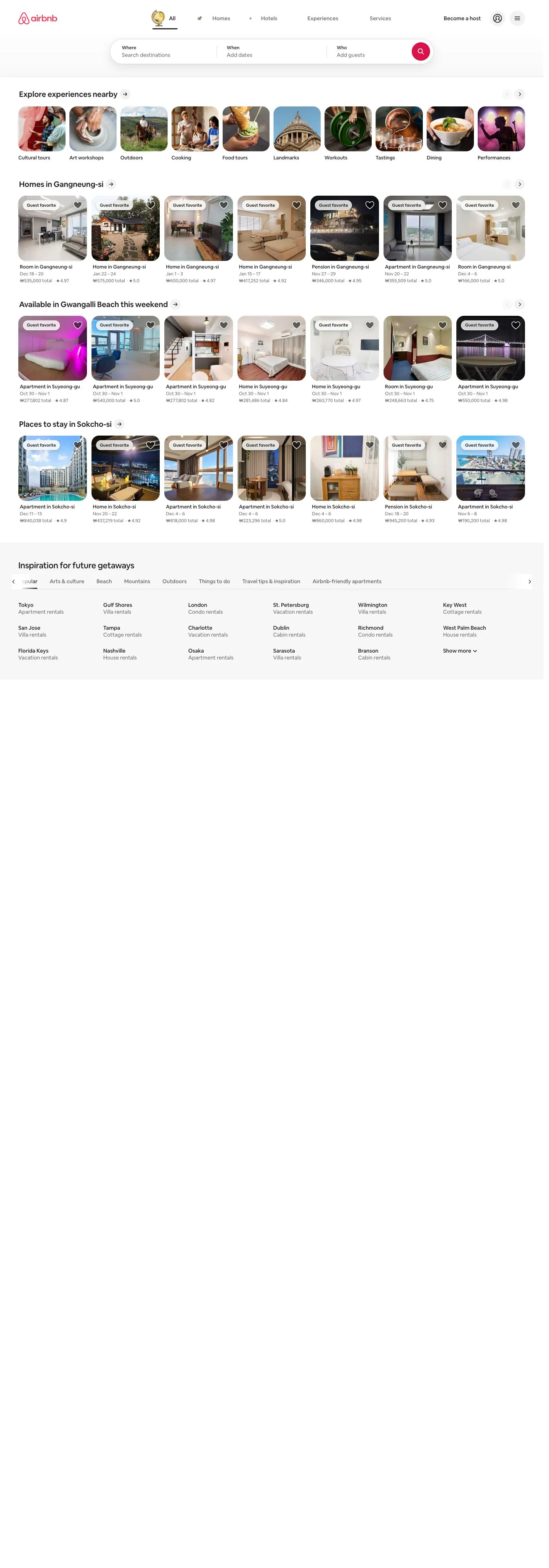 Airbnb — Bosh sahifa