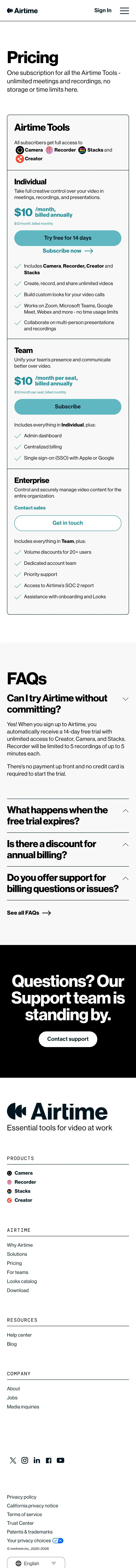 Airtime — Narxlar