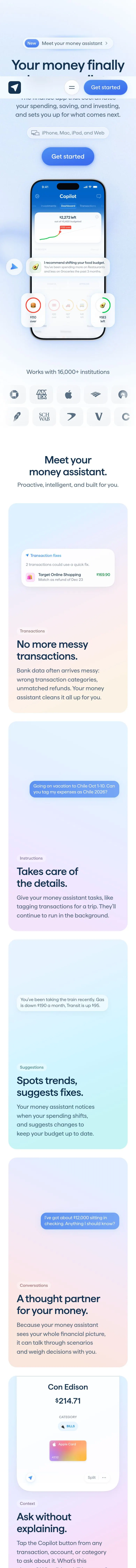Copilot Money — Landing page