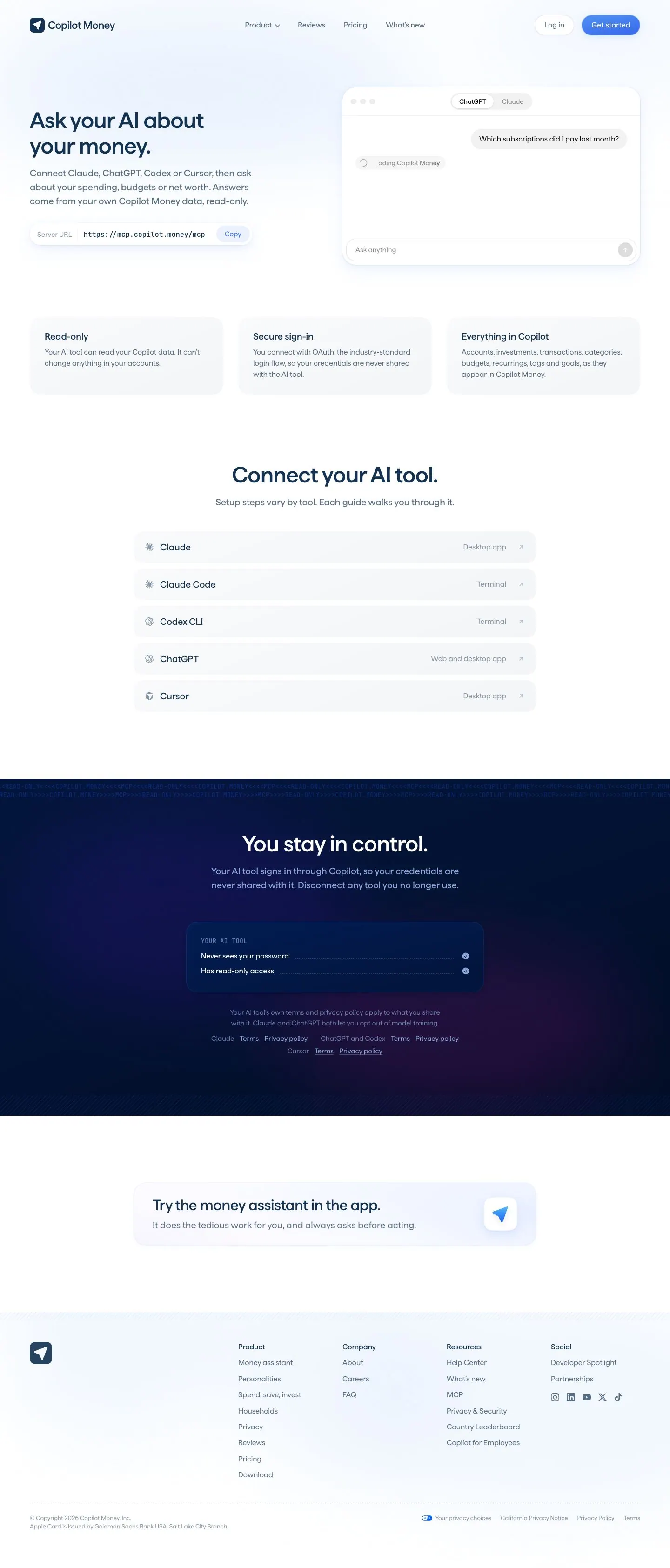 Copilot Money — Landing page
