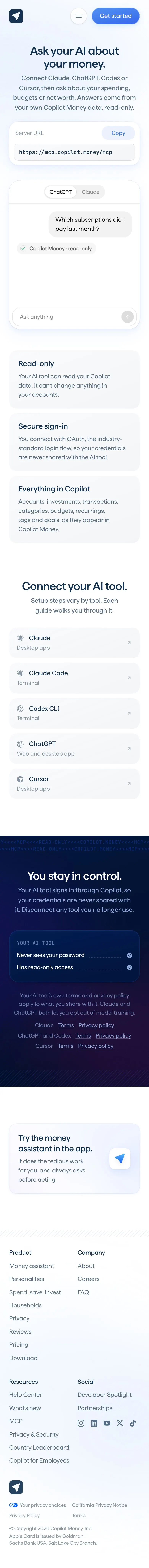 Copilot Money — Landing page