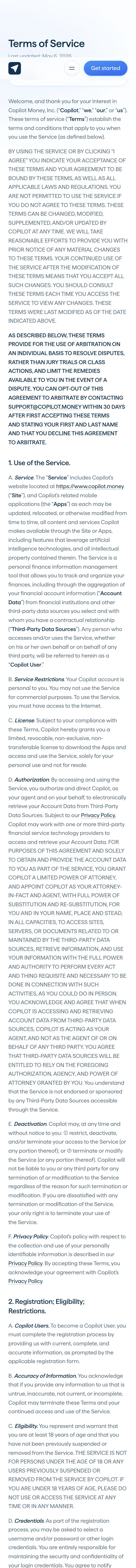 Copilot Money — Legal