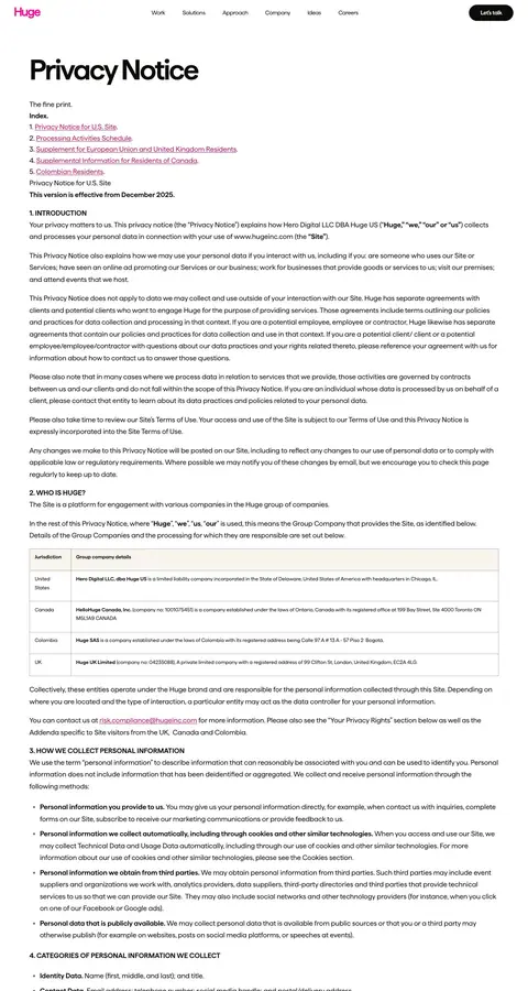 hugeinc.com — Legal
